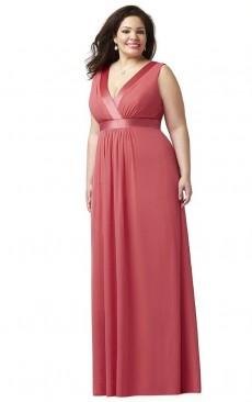 Floor-length Empire Waist Sheath V-neck Bridesmaid Dress